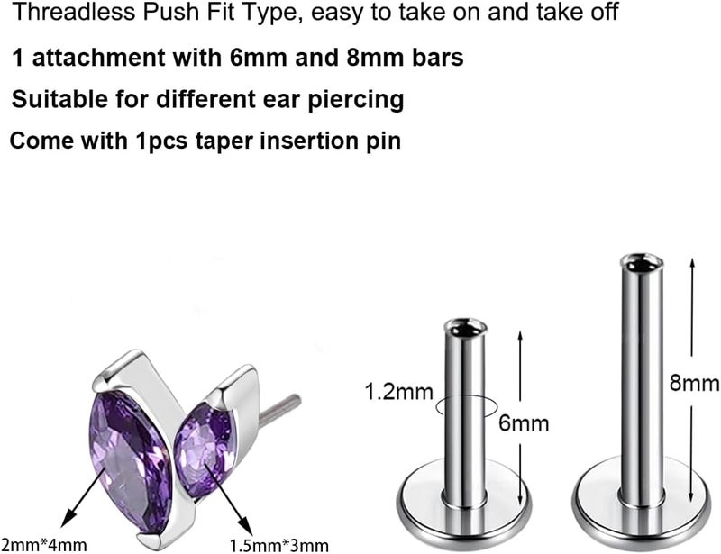 TOMIDES G23 Titanium Flat Back Earrings Studs 16g F136 Implant Grade Titanium Labrets Press Fit Threadless Push In Dainty Cartilage Helix Conch Lobe Lip Tragus Piercing Jewelry - Image 2